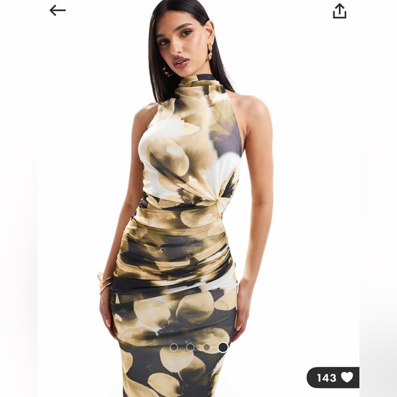 ASOS design mesh twist dress in black and yellow floral design - Picture 4 of 6